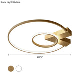 Contemporary White/Gold Led Ceiling Flush Mount With Chic 2-Circle Design
