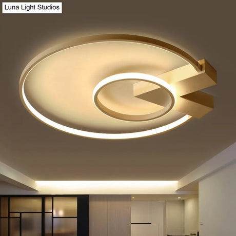 Contemporary White/Gold Led Ceiling Flush Mount With Chic 2 - Circle Design