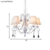 Contemporary White Hanging Pendant Light With Crystal Droplets & Fabric Shade - Ideal For Guest