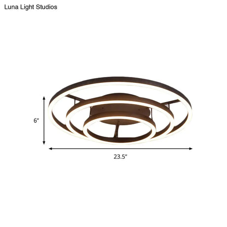 Contemporary White Led Flush Ceiling Light - 3/4 Rings Acrylic Coffee Flushmount Lamp