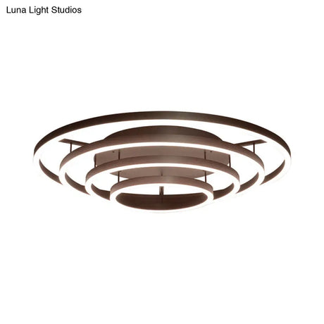 Contemporary White Led Flush Ceiling Light - 3/4 Rings Acrylic Coffee Flushmount Lamp