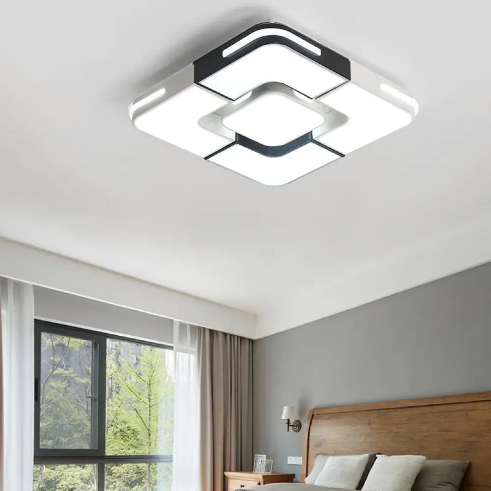 Contemporary White Led Flush Mount Ceiling Light Fixture - 19.5’/35.5’ Wide Acrylic Lamp For