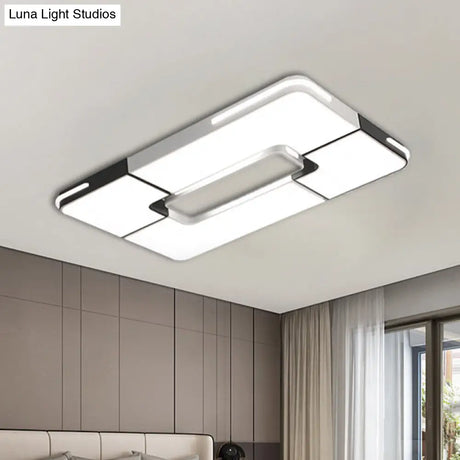 Contemporary White Led Flush Mount Ceiling Light Fixture - 19.5’/35.5’ Wide Acrylic Lamp For