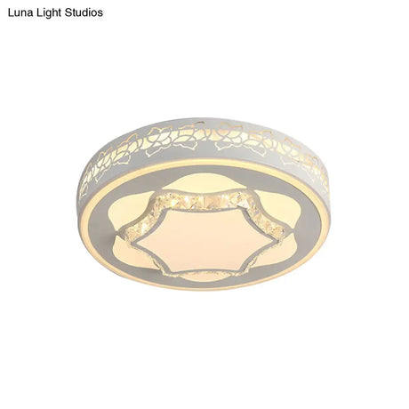 Contemporary White Led Flush Mount Ceiling Light With Remote Control Dimming - Floral Pattern 3