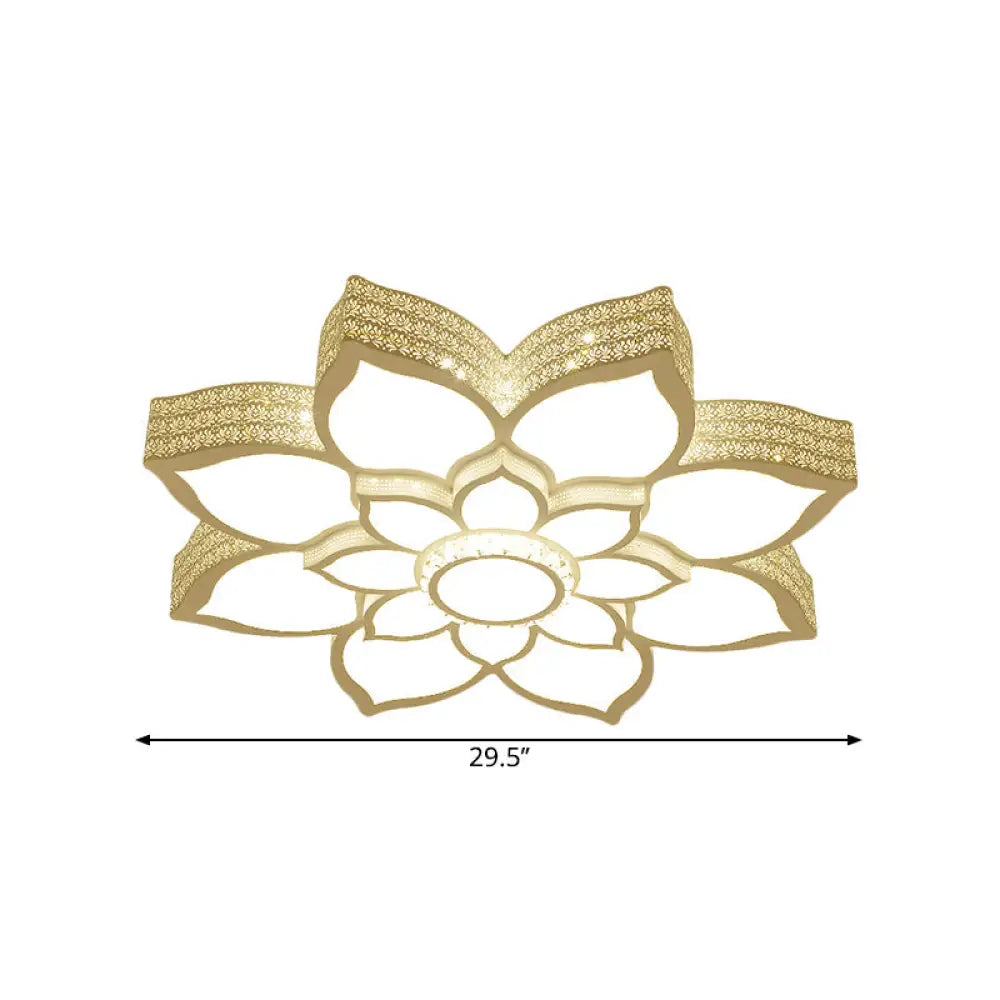 Contemporary White Led Lotus Ceiling Fixture - Metallic Flush Mount Light 21.5/29.5 Width