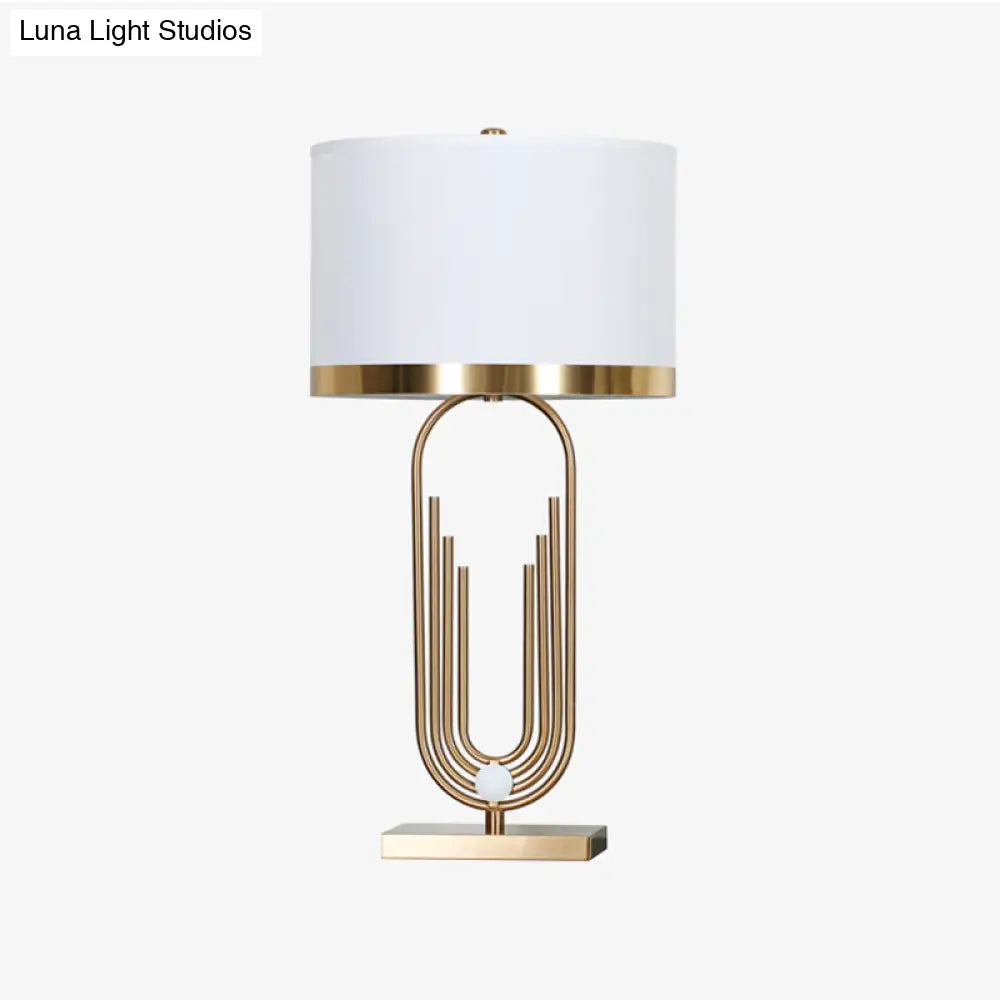 Contemporary White Nightstand Lamp With Fabric Cylinder Shade - Perfect For Bedroom Tables