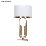 Contemporary White Nightstand Lamp With Fabric Cylinder Shade - Perfect For Bedroom Tables