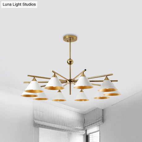 Contemporary White Pyramid Shade Pendant Light: Elegant Metallic Chandelier For Living Room