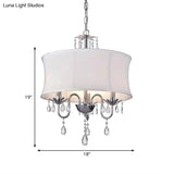 Contemporary White Round Chandelier With Crystal Drops - 3-Head Living Room Pendant Lamp