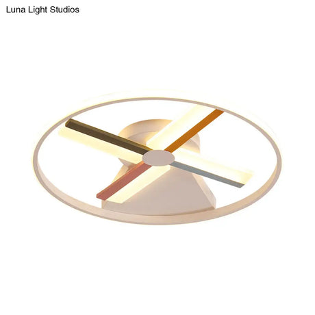 Contemporary White Windmill Led Ceiling Mount For Warm/White Bedroom Light
