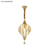 Contemporary Wire Cage Pendant Light With Crystal Accent And Black/Brass Finish