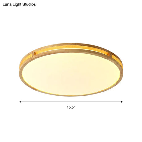 Contemporary Wood Beige Led Flush Mount Lamp - 14’/16’/19.5’ Dia Circle With Acrylic Diffuser