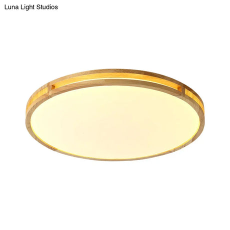 Contemporary Wood Beige Led Flush Mount Lamp - 14’/16’/19.5’ Dia Circle With Acrylic Diffuser