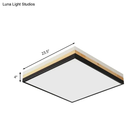 Contemporary Wood Black Led Flush Mount Lamp - Wide Square Design (16’/19.5’/23.5’)