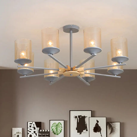 Contemporary Wood Cognac Chandelier - Cylinder Shade 3/6 Heads Lighting For Living Room 6 / Grey
