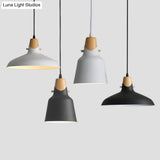 Contemporary Wood Finish Hanging Light Fixture With Metal Shade - Ideal For Dining Table