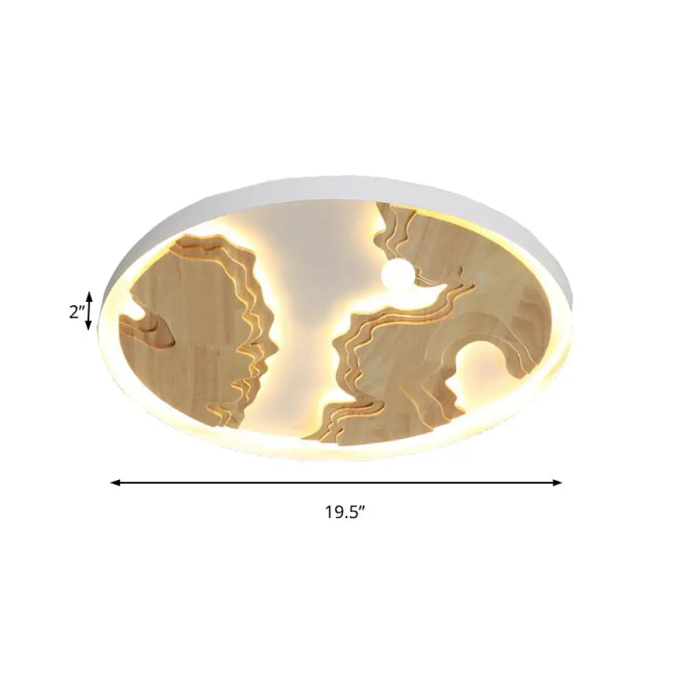 Contemporary Wood Gold/White Round Led Flush Mount Lamp For Living Room Ceiling - 16/19.5/23.5