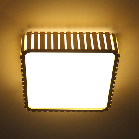 Contemporary Wood Led Flush Mount Ceiling Light Fixture - Bamboo Square Design / B