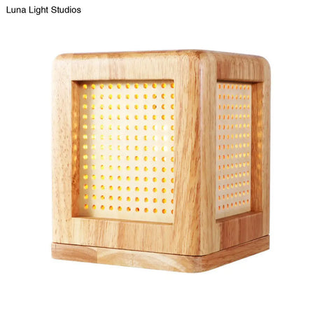 Contemporary Wood Square Shade Nightstand Lamp With 1 Bulb In Beige - Reading Book Light