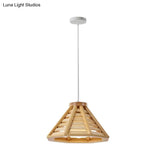 Contemporary Wooden Pendant Ceiling Light With Cream Glass Shade - Single-Bulb Dining Room Hanging