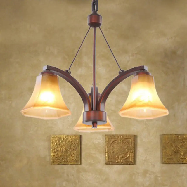 Copper Bell Frost Glass Chandelier Pendant Light For Retro Dining Room 3 /