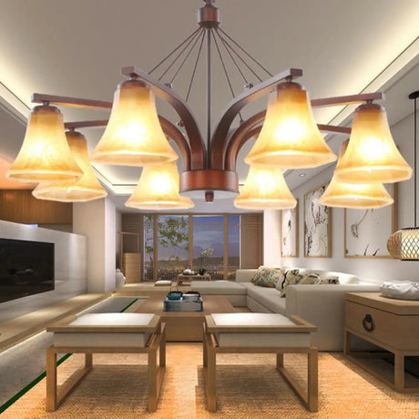 Copper Bell Frost Glass Chandelier Pendant Light For Retro Dining Room 8 /