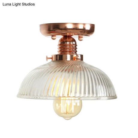 Copper Ceiling Semi Flush Light With Clear Glass Globe Shade - Industrial Style