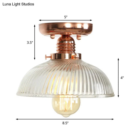 Copper Ceiling Semi Flush Light With Clear Glass Globe Shade - Industrial Style