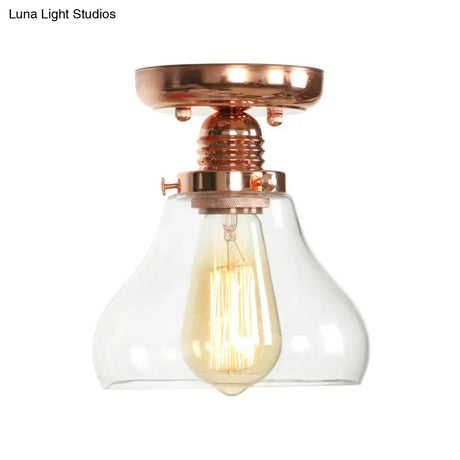 Copper Ceiling Semi Flush Light With Clear Glass Globe Shade - Industrial Style