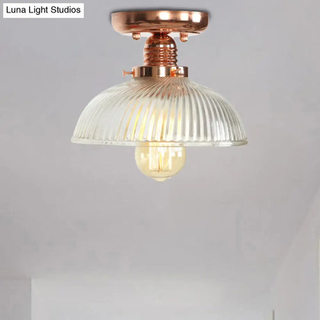 Copper Ceiling Semi Flush Light With Clear Glass Globe Shade - Industrial Style