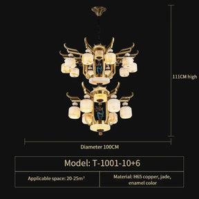 Copper Chandelier with Marble 20+ Lights Remote Control 16 Heads D100CM / Three colours chandelier