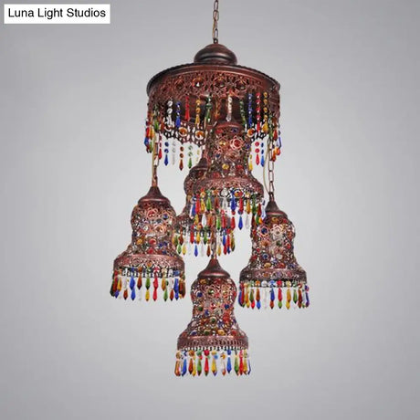 Copper Curved 5-Bulb Ceiling Chandelier - Art Deco Pendant For Bedroom Lighting