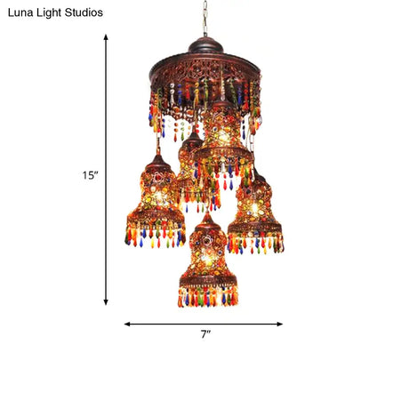 Copper Curved 5-Bulb Ceiling Chandelier - Art Deco Pendant For Bedroom Lighting