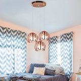 Copper Industrial Pendant Lamp With 3 Metal Dome Shades And Wire Cage - Perfect For Living Room