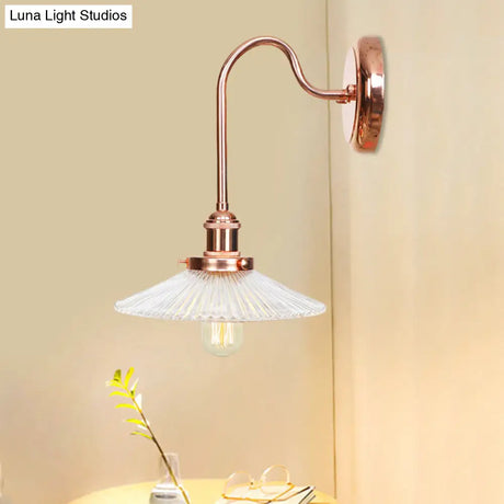Copper Saucer Sconce Light Fixture Vintage White/Clear Glass Indoor Wall Lamp