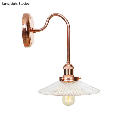 Copper Saucer Sconce Light Fixture Vintage White/Clear Glass Indoor Wall Lamp