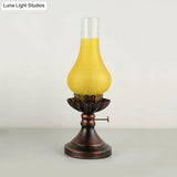 Copper Vase Table Lamp - Tan Crackle/Yellow Glass Shade Metal Base