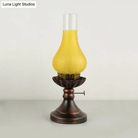 Copper Vase Table Lamp - Tan Crackle/Yellow Glass Shade Metal Base