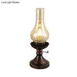Copper Vase Table Lamp - Tan Crackle/Yellow Glass Shade Metal Base