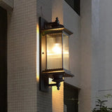 Country Clear Ribbed Glass 1-Head Outdoor Sconce Light For Gates - Black/Bronze/Coffee Wall Lamp