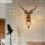 Country Crystal Wall Sconce Lamp With Deer Head Teardrop Beveled Design - 15/20.5/24.5 Wide 1