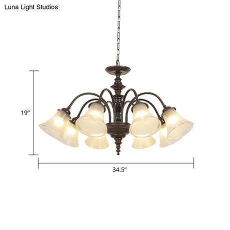 Country Flare Chandelier Light With Frosted Glass - Black Ceiling Mount