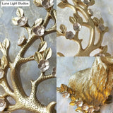 Country Gold Resin Sconce Light With Crystal Shade For Living Room