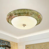 Country Milk Glass Led Ceiling Mount Light Green Dome Design Bedroom Flush Lighting -