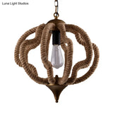 Country Style Black Metal Hanging Ceiling Light With Caged Bulb And Globe/Square Shade – Rope