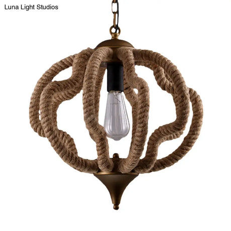 Country Style Black Metal Hanging Ceiling Light With Caged Bulb And Globe/Square Shade – Rope