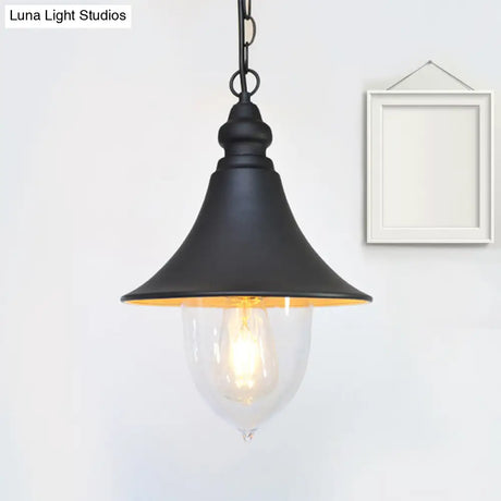 Country Style Flared Hanging Light: Black/Bronze/Gold Pendant With Clear Plastic Shade