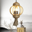 Country Style Hemp Rope Chandelier: 3-Bulb Lantern Cage Hanging Lamp In Beige For Restaurants