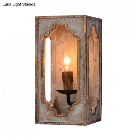 Country Style Metallic Cuboid Sconce With Candle Design