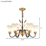 Country Style Mini Flower Pendulum Chandelier With Frosted Glass And Scroll Arm In Black/Gold - 6/8